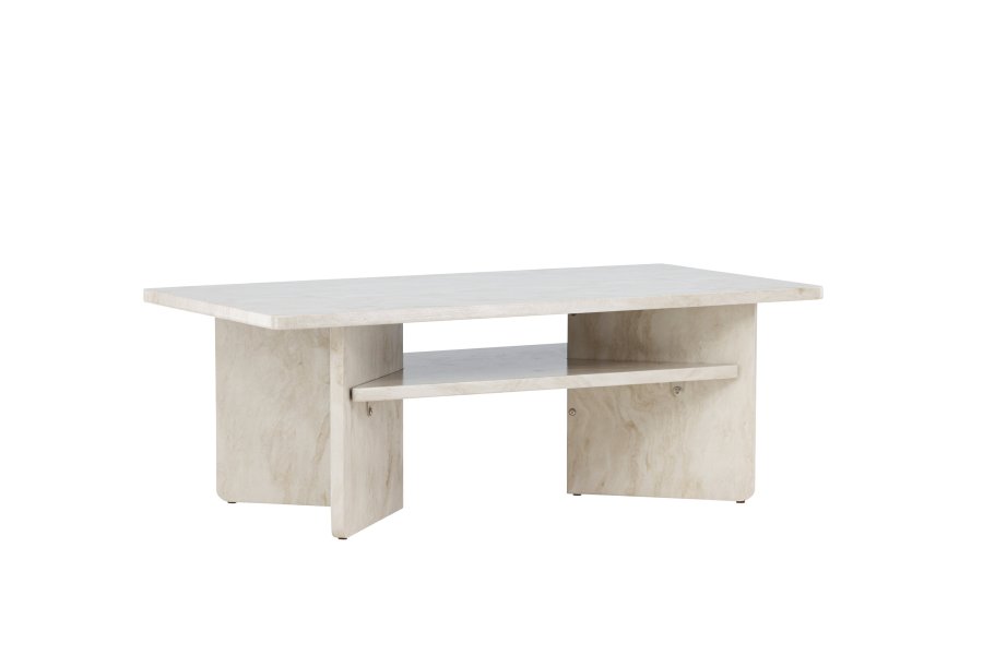 VENTURE DESIGN lesund sofabord, m. hylde, rektangulr - beige marmor look MDF (120x60)