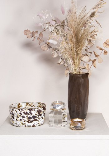 HOUSE OF SANDER Honeysuckle fyrfadsstage - klar og champagne glas (H:10)