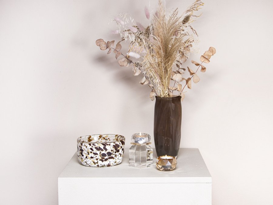 HOUSE OF SANDER Honeysuckle fyrfadsstage - klar og champagne glas (H:10)