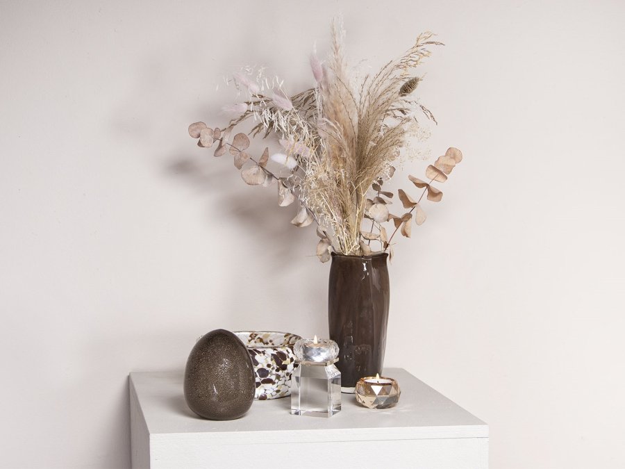 HOUSE OF SANDER Honeysuckle fyrfadsstage - klar og champagne glas (H:10)