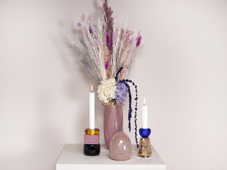 HOUSE OF SANDER Lily lysestage - rav/lyserd/sort krystalglas