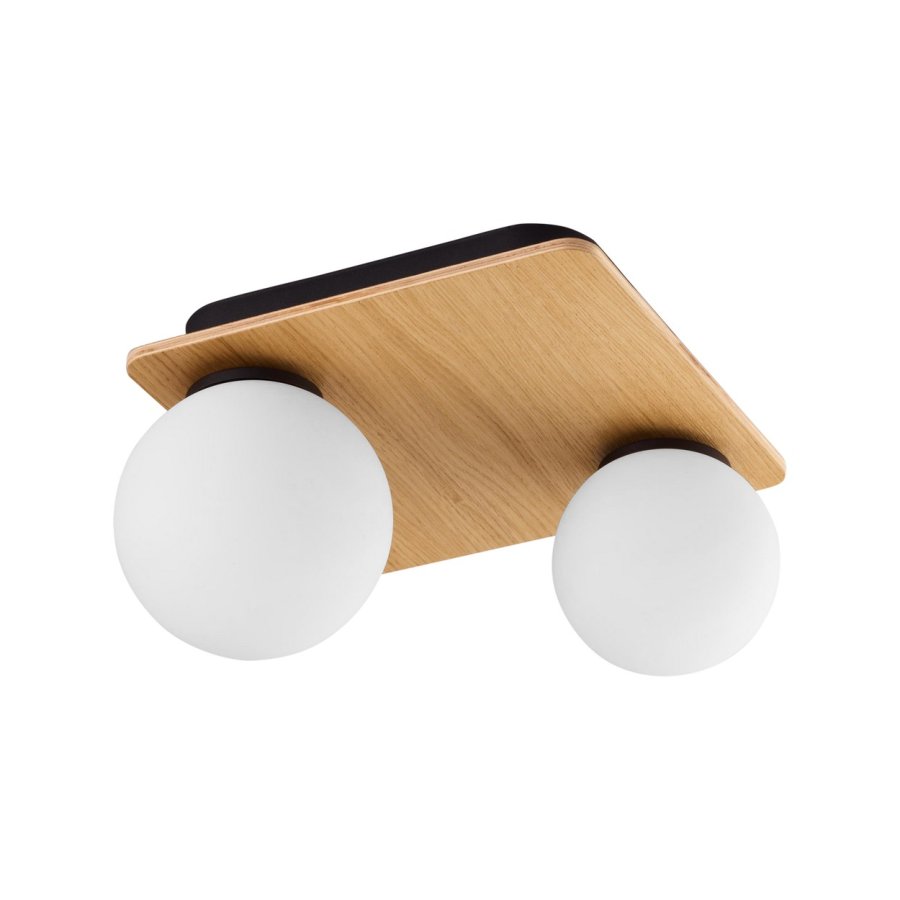 TK Bianca loftlampe, m. 2 skrme - hvid glas og natur tr