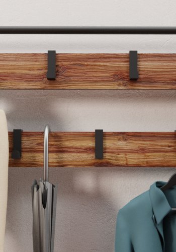 NORDVÄRK GGMBVSTYR001 entrést, m. 7 knager, 3 hylder - natur melamin og sort metal