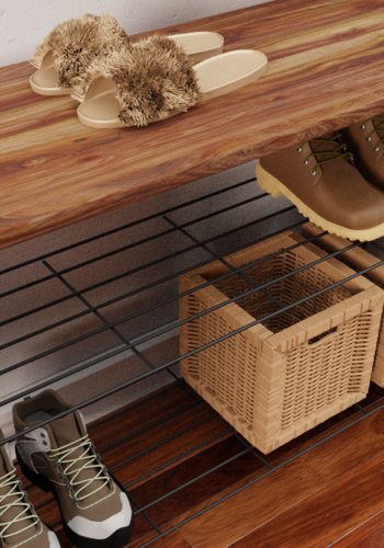 NORDVÄRK GGMBVSTYR001 entrést, m. 7 knager, 3 hylder - natur melamin og sort metal