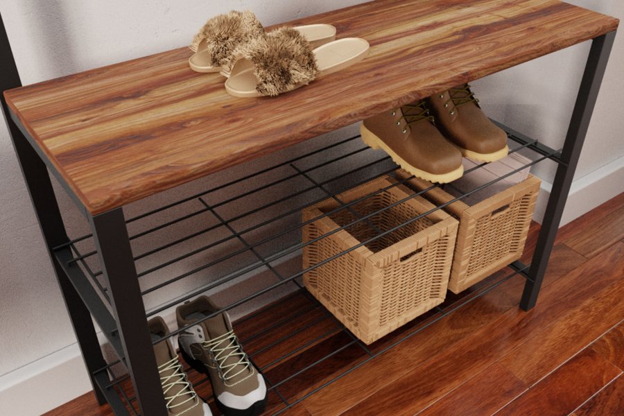 NORDVÄRK GGMBVSTYR001 entrést, m. 7 knager, 3 hylder - natur melamin og sort metal