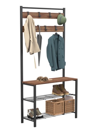 NORDVÄRK GGMBVSTYR001 entrést, m. 7 knager, 3 hylder - natur melamin og sort metal