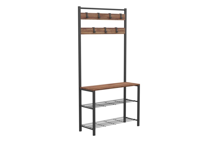 NORDVÄRK GGMBVSTYR001 entrést, m. 7 knager, 3 hylder - natur melamin og sort metal