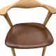 Designer spisebordsstol, m. armln - mrk brun lder og massivt naturfarvet egetr