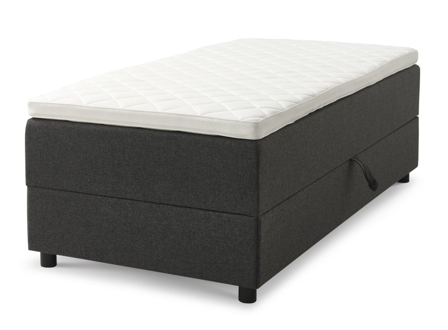 Space Dreams sengebund, m. opbevaring, u. topmadras - antracitgr stof og sort tr (200x90)