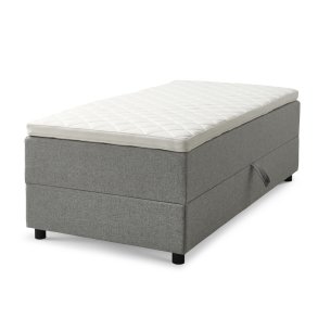 Space Dreams sengebund, m. opbevaring, u. topmadras - lysegr stof og sort tr (200x90)