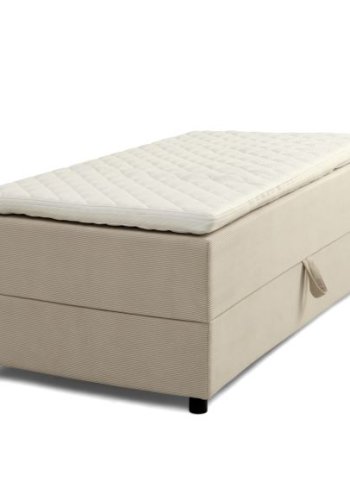 Space Dreams sengebund, m. opbevaring, u. topmadras - beige velour og sort tr (200x90)