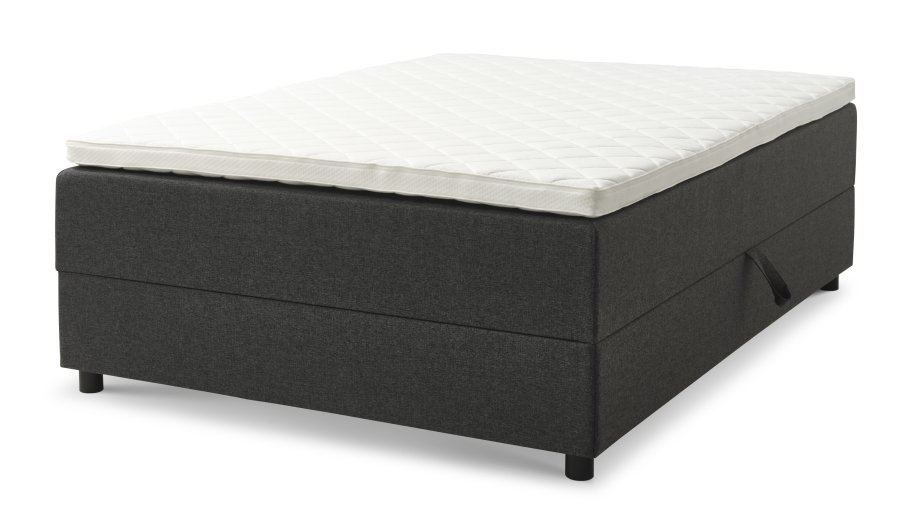 Space Dreams sengebund, m. opbevaring, u. topmadras - antracitgr stof og sort tr (200x140)