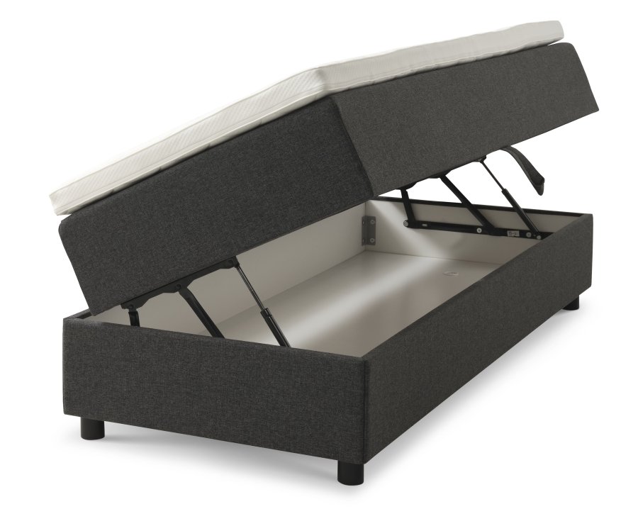 Space Dreams sengebund, m. opbevaring, u. topmadras - antracitgr stof og sort tr (200x140)