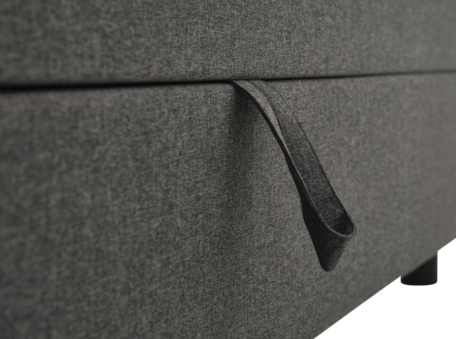 Space Dreams sengebund, m. opbevaring, u. topmadras - antracitgr stof og sort tr (200x140)