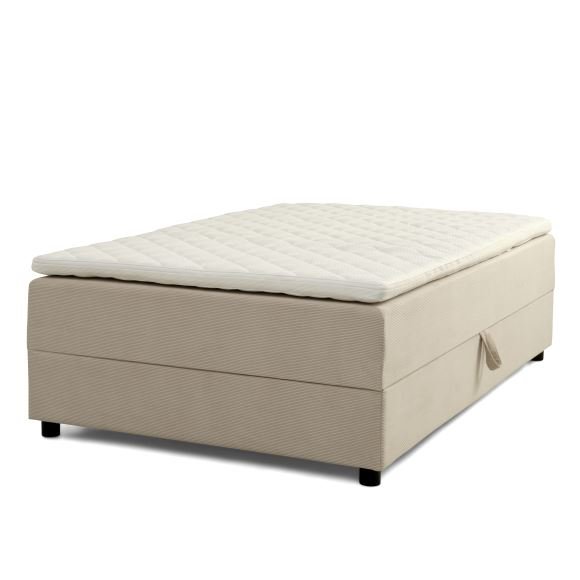 Space Dreams sengebund, m. opbevaring, u. topmadras - beige velour og sort tr (200x140)