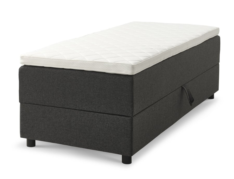 Space Dreams sengebund, m. opbevaring, u. topmadras - antracitgr stof og sort tr (200x80)