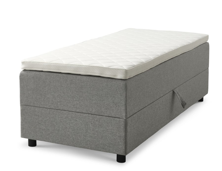   Space Dreams sengebund, m. opbevaring, u. topmadras - lysegr stof og sort tr (200x80)