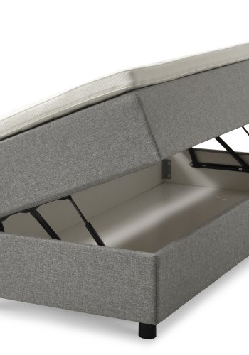   Space Dreams sengebund, m. opbevaring, u. topmadras - lysegr stof og sort tr (200x80)