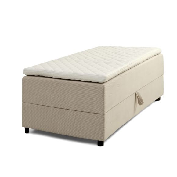 Space Dreams sengebund, m. opbevaring, u. topmadras - beige velour og sort tr (200x80)