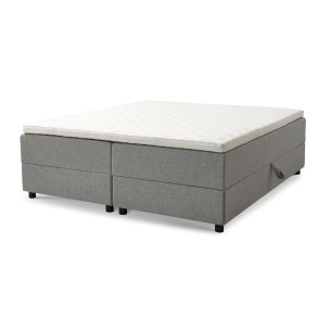 Space Dreams sengebund, m. opbevaring, u. topmadras - lysegr stof og sort tr (200x180)