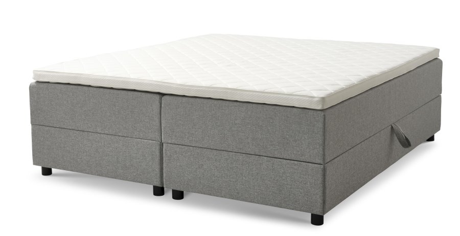 Space Dreams sengebund, m. opbevaring, u. topmadras - lysegr stof og sort tr (200x180)