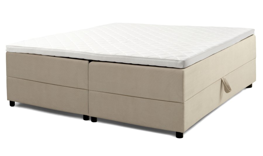 Space Dreams sengebund, m. opbevaring, u. topmadras - beige velour og sort tr (200x180)