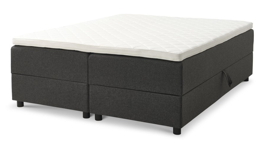 Space Dreams sengebund, m. opbevaring, u. topmadras - antracitgr stof og sort tr (200x160)