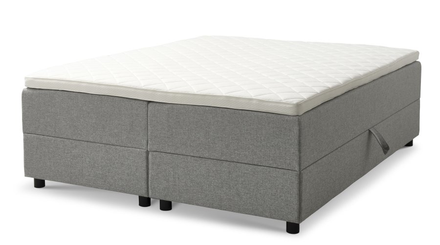 Space Dreams sengebund, m. opbevaring, u. topmadras - lysegr stof og sort tr (200x160)