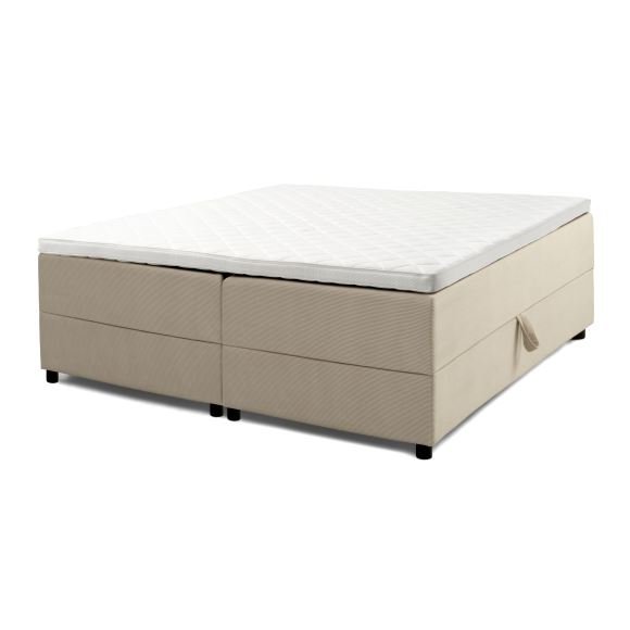 Space Dreams sengebund, m. opbevaring, u. topmadras - beige velour og sort tr (200x160)