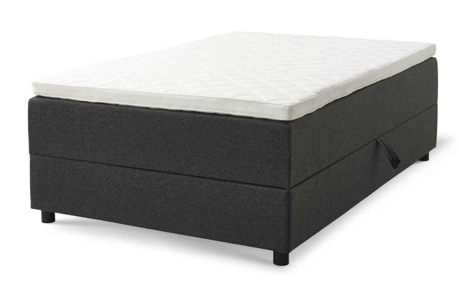 Space Dreams sengebund, m. opbevaring, u. topmadras - antracitgr stof og sort tr (200x120)