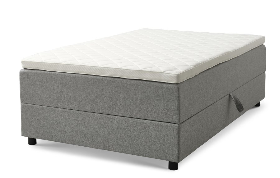  Space Dreams sengebund, m. opbevaring, u. topmadras - lysegr stof og sort tr (200x120)