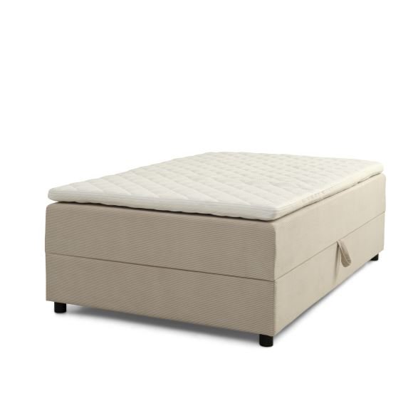 Space Dreams sengebund, m. opbevaring, u. topmadras - beige velour og sort tr (200x120)