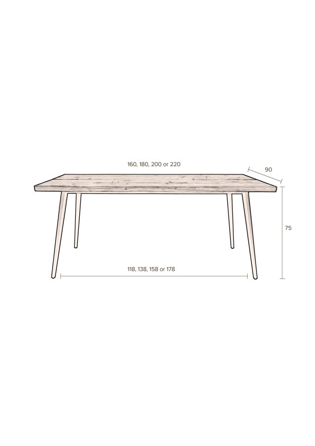 DUTCHBONE Alagon spisebord, rektangulr - brun valnddefinér og sort stl (180X90)