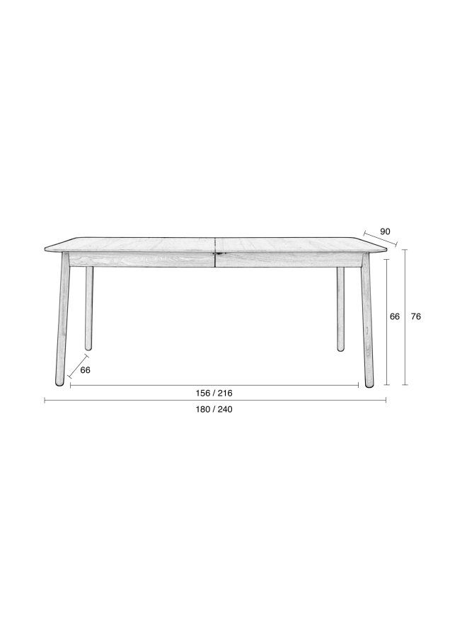 ZUIVER Glimps spisebord, m. butterflybordplade - natur egetrsfinér og asketr (180/240x90)