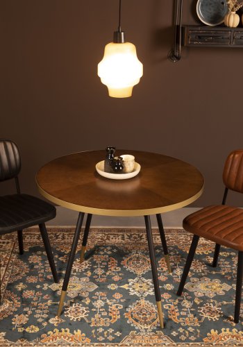 WHITE LABEL LIVING Denise spisebord, rund - brun askefinér og sort metal (91)