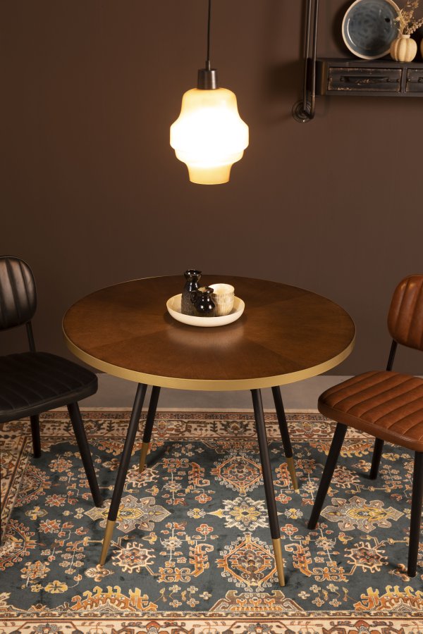 WHITE LABEL LIVING Denise spisebord, rund - brun askefinér og sort metal (91)