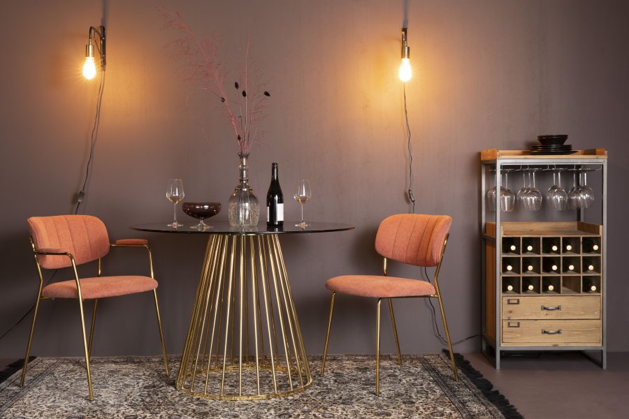 WHITE LABEL LIVING Floris spisebord, rund - glas og guld metal (104)