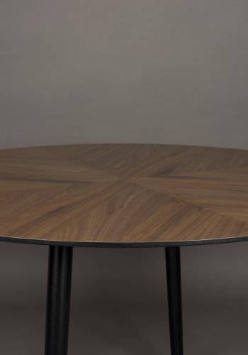 DUTCHBONE Clover spisebord, rund - brun valnddetr og sort gummitr (120)