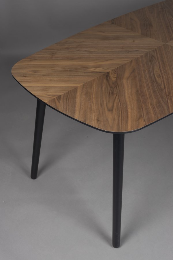 DUTCHBONE Clover spisebord, rektangulr - brun valnddetr og sort gummitr (165x90)
