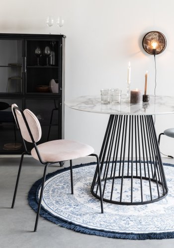 WHITE LABEL LIVING Floris spisebord, rund - marmorpapir og sort metal (110)