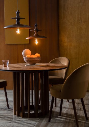 DUTCHBONE Barlet spisebord, rund - brun valnddefinér og brun gummitr (120)