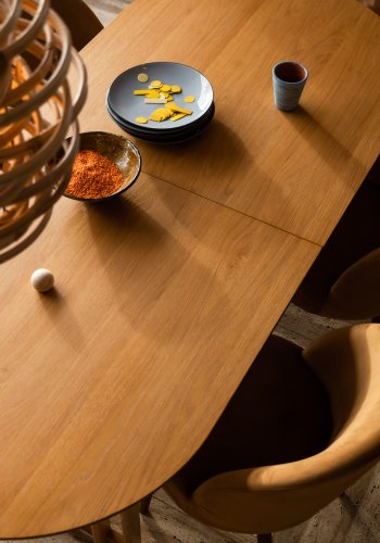 DUTCHBONE Barlet spisebord, m. tillgsplade - natur egetrsfinér og natur gummitr (200/240x90)