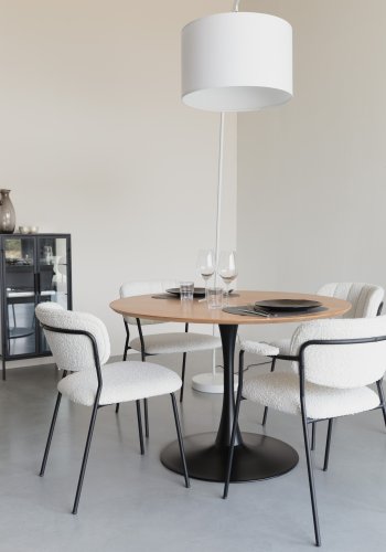 WHITE LABEL LIVING Raku spisebord, rund - natur egefinér og sort metal (110)