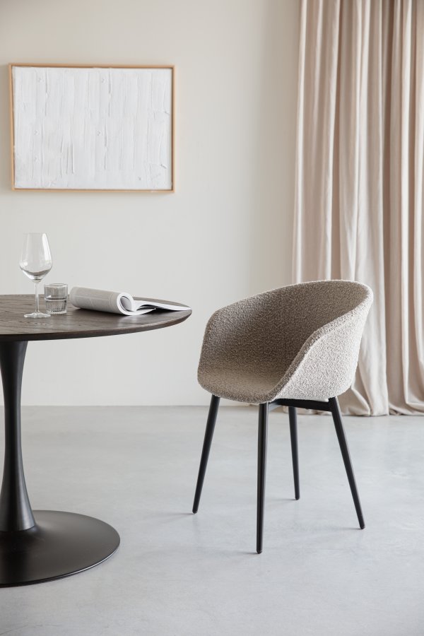 WHITE LABEL LIVING Raku spisebord, rund - brun teakfinér og sort metal (110)