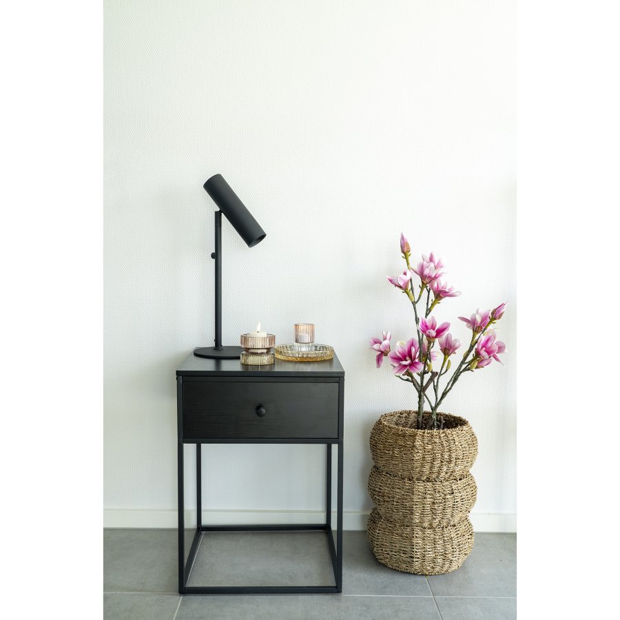 HOUSE NORDIC Vita sengebord, m. 1 skuffe - sort MDF og sort stl (40x40)