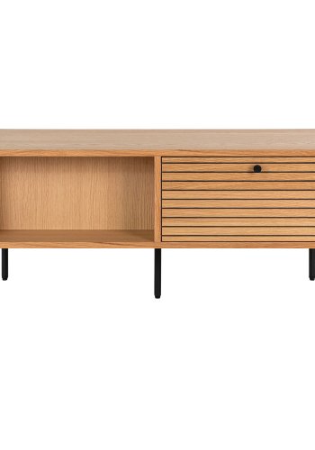 HOUSE NORDIC Sofabord, egefiner, sorte metalben, 2 skuffer, 50x100x45 cm