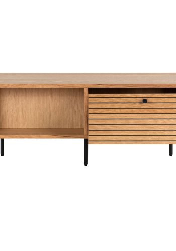 HOUSE NORDIC Sofabord, egefiner, sorte metalben, 2 skuffer, 50x100x45 cm