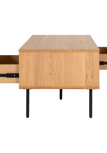 HOUSE NORDIC Sofabord, egefiner, sorte metalben, 2 skuffer, 50x100x45 cm