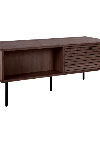 HOUSE NORDIC Kyoto sofabord, m. 2 skuffer - rgfarvet egefinér og sort stl (50x100)