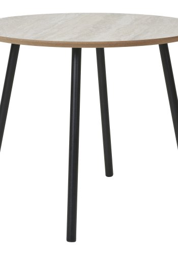 HOUSE NORDIC Aalst sofabord, rund - beige MDF med travertin look og sort stl (55)
